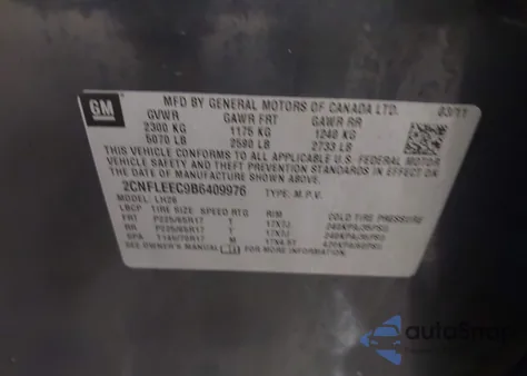 2011 Chevrolet Equinox 1Lt z USA, uszkodzony, nr VIN 2CNFLEEC9B6409976